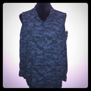 Blue camo cut out long sleeve shirt